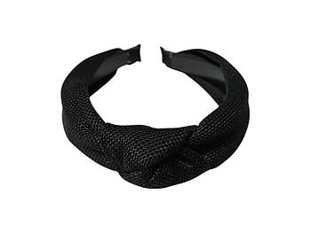 Black Wide Textured Fabric Fashion Headband w/ Knot