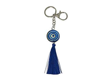 Colorful Evil Eye Metal Keychain with Blue Tassel