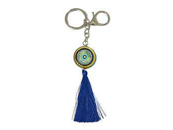 Colorful Evil Eye Metal Keychain with Blue Tassel