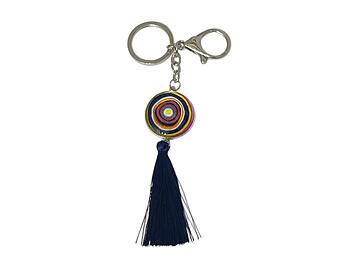 Colorful Evil Eye Metal Keychain with Dark Blue Tassel