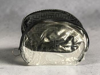 Black & Clear 2 Piece Large Vinyl Zipper Cosmetic Bag Set