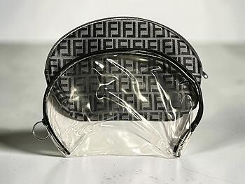 Gray & Clear 2 Piece Large Vinyl Zipper Cosmetic Bag Set