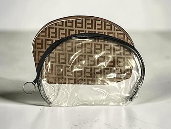 Light Brown & Clear 2 Piece Large Vinyl Zipper Cosmetic Bag Set