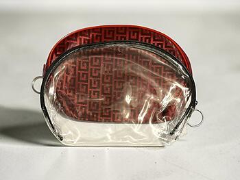 Red & Clear 2 Piece Large Vinyl Zipper Cosmetic Bag Set