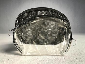 Black Metallic Look & Clear 2 Piece Large Zipper Cosmetic Bag Set