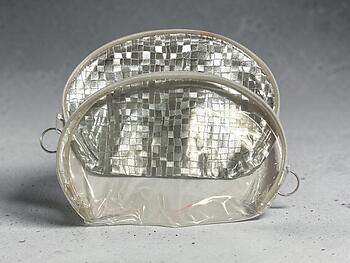 Silver Metallic Look & Clear 2 Piece Large Zipper Cosmetic Bag Set