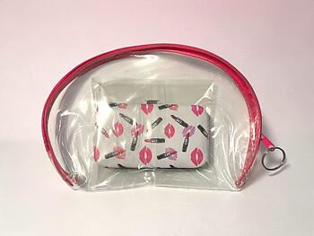 Pink Trim Cosmetic Bag & Beauty Tools Padded Manicure Kit 2 Piece Set