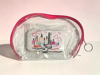Pink Trim Cosmetic Bag & Beauty Tools Padded Manicure Kit 2 Piece Set