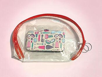 Red Trim Cosmetic Bag & Beauty Tools Padded Manicure Kit 2 Piece Set