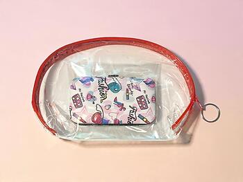 Red Trim Cosmetic Bag & Beauty Tools Padded Manicure Kit 2 Piece Set