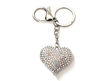 Aurore Boreale & Silvertone Crystal Stone Heart Shaped Pendant Keychain Handbag Charm