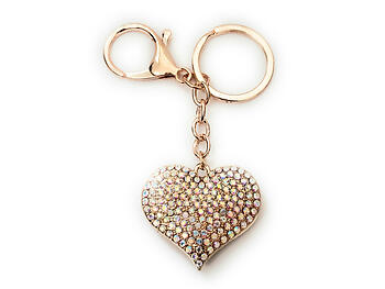 Aurore Boreale & Goldtone Crystal Stone Heart Shaped Pendant Keychain Handbag Charm