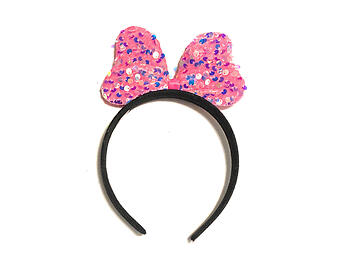 Girls Dark Pink Big Sequin Bow Knot Headband Party Hair Accessory