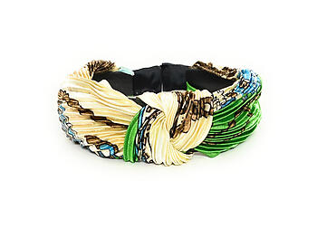 Green Pleated Fabric Fashion Headband w/ Top Knot