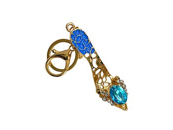 Blue Crystal Stone Fashion High Heel Epoxy Goldtone Keychain