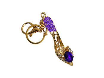 Purple Crystal Stone Fashion High Heel Epoxy Goldtone Keychain