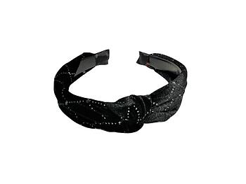 Black Silver Sparkle Pattern Velvet Fashion Headband w/Top Knot