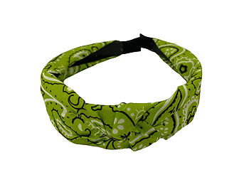 Green Bandana Print Fabric Fashion Headband w/ Top Knot