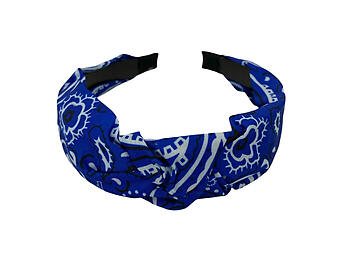 Dark Blue Bandana Print Fabric Fashion Headband w/ Top Knot