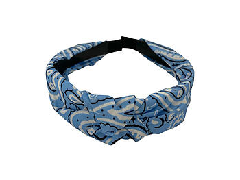 Light Blue Bandana Print Fabric Fashion Headband w/ Top Knot