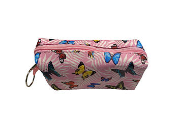 Pink Butterfly Theme Zipper Print Cosmetic Bag w/ Key Ring