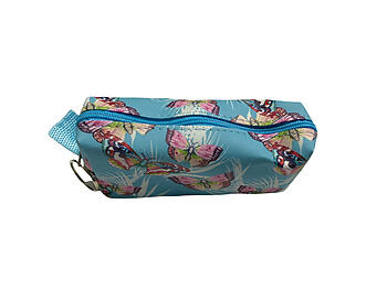 Blue Butterfly Theme Zipper Print Cosmetic Bag w/ Key Ring