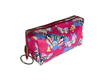 Dark Pink Butterfly Theme Zipper Print Cosmetic Bag w/ Key Ring