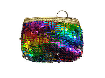 Multicolor Double Sided Sequin Zipper Coin Purse Wallet w/ Key Ring