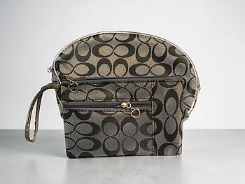 Gray Infinity Pattern Large Zipper Cosmetic Bag & Wrislet Purse Set