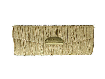 Camel Brown Pleated Fabric Pattern Lipstick Case Holder w/ Mirror