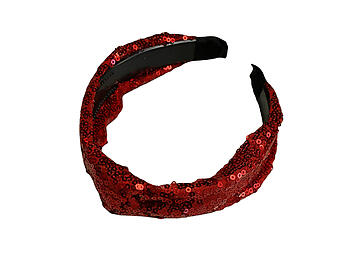 Red Sequin Fabric Fashion Headband w/ Top Knot