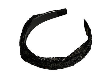Black Sequin Fabric Fashion Headband w/ Top Knot