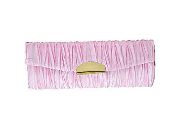 Light Pink Pleated Fabric Pattern Lipstick Case Holder w/ Mirror