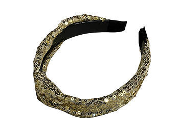 Gold Sequin Fabric Fashion Headband w/ Top Knot