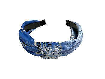 Blue Bandana Print Soft Velveteen Fabric Fashion Headband w/ Top Knot
