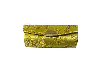 Light Green Chinese Silk Print Lipstick Case w/ Mirror