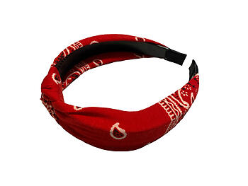 Red Soft Fabric Bandana Print Fashion Headband w/ Top Knot