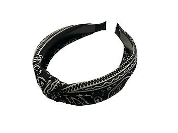 Black Soft Fabric Bandana Print Fashion Headband w/ Top Knot