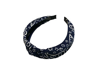 Dark Blue Soft Fabric Bandana Print Fashion Headband w/ Top Knot