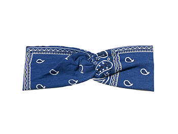 Dark Blue Soft Fabric Bandana Print Fashion Wide Stretch Headband