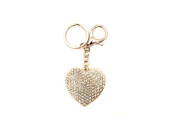 Clear & Goldtone Crystal Stone Heart Shaped Pendant Keychain Handbag Charm