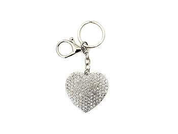 Clear & Silvertone Crystal Stone Heart Shaped Pendant Keychain Handbag Charm