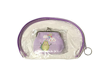Purple Trim Large Zipper Cosmetic Bag & Coin Purse Set