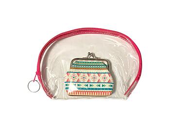 Pink Trim Large Zipper Cosmetic Bag & Coin Purse Set