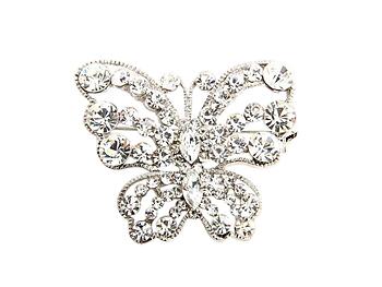 Silvertone Rhinestone Butterfly Pin Brooch