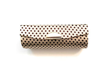 Beige Colorful Polka Dot Lipstick Case Holder w/ Mirror