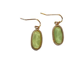 Light Green Oval Faceted Lucite Stone Metal Frame Fish Hook Earrings