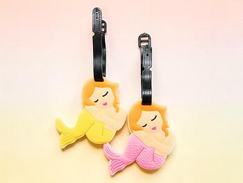 Yellow & Pink Tail Mermaid Set ~ Travel Suitcase ID Luggage Tag and Suitcase Label