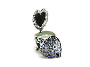 Blue Deco Heart Picture Frame Jewelry Trinket Box