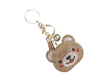Bear Face Tassel Bling Faux Suede Stuffed Pillow Key Chain Handbag Charm